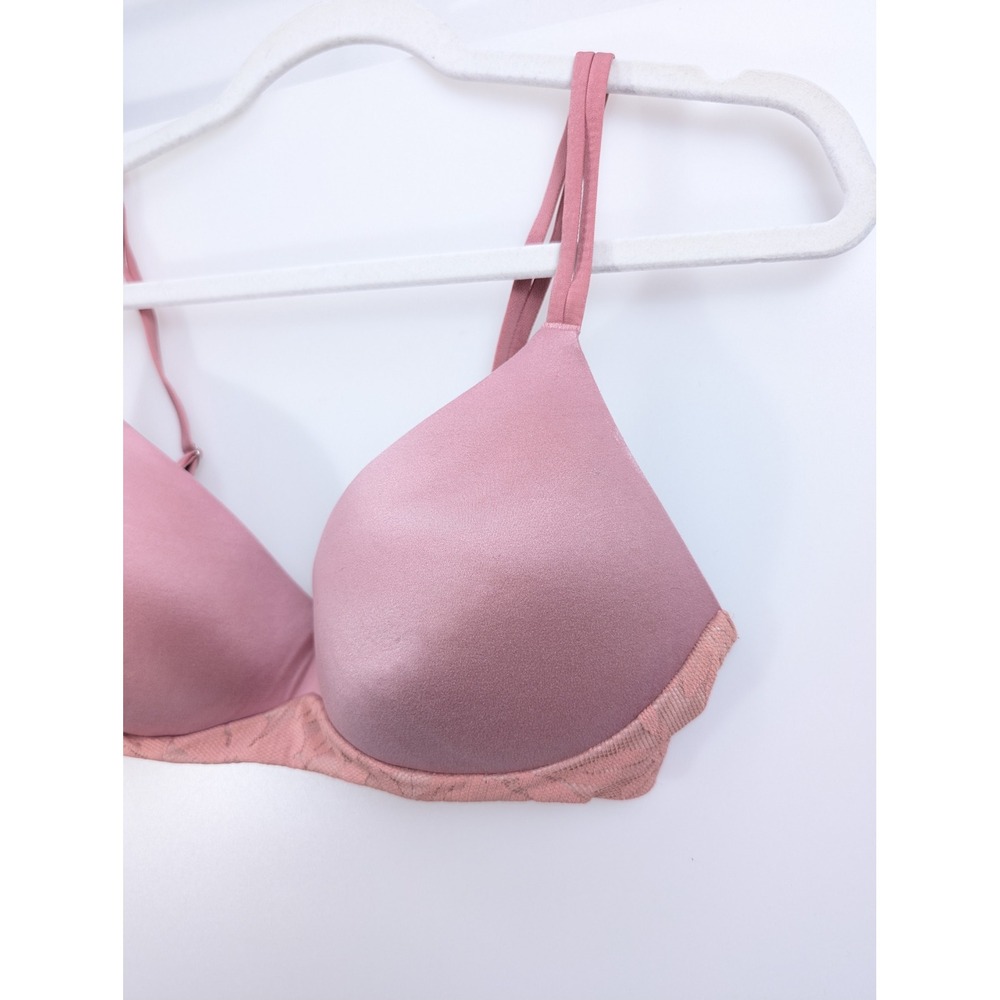 Aerie Real Sunnie Wireless Bra Size 34D Pink Lace Trim Smoothing Comfort T Shirt - Picture 2 of 10